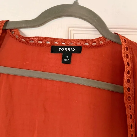 Torrid Terracotta Maxi Cardigan/Coverup with Lace Accents - Picture 3 of 5